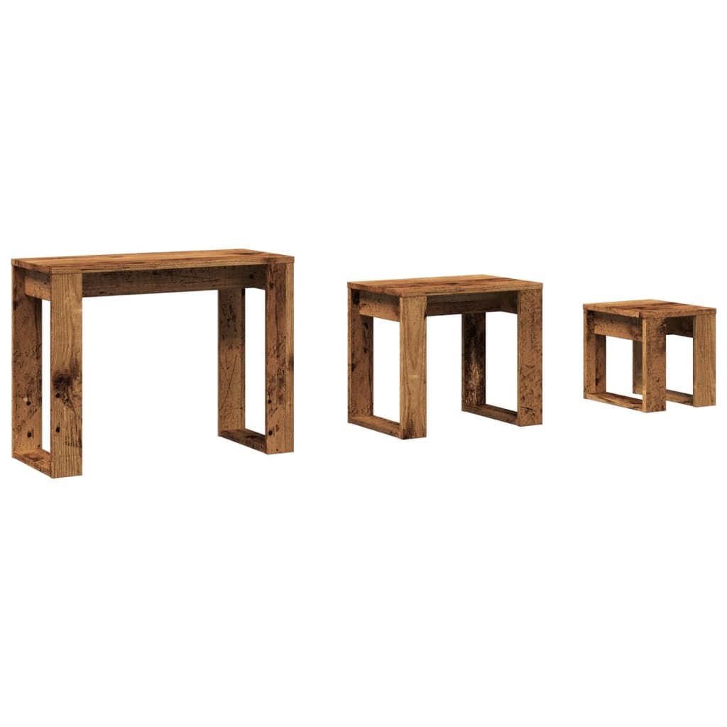 3-delige Bijzettafelset bewerkt hout oud houtkleurig is nu te koop bij PeponiXL, paradijselijk wonen!