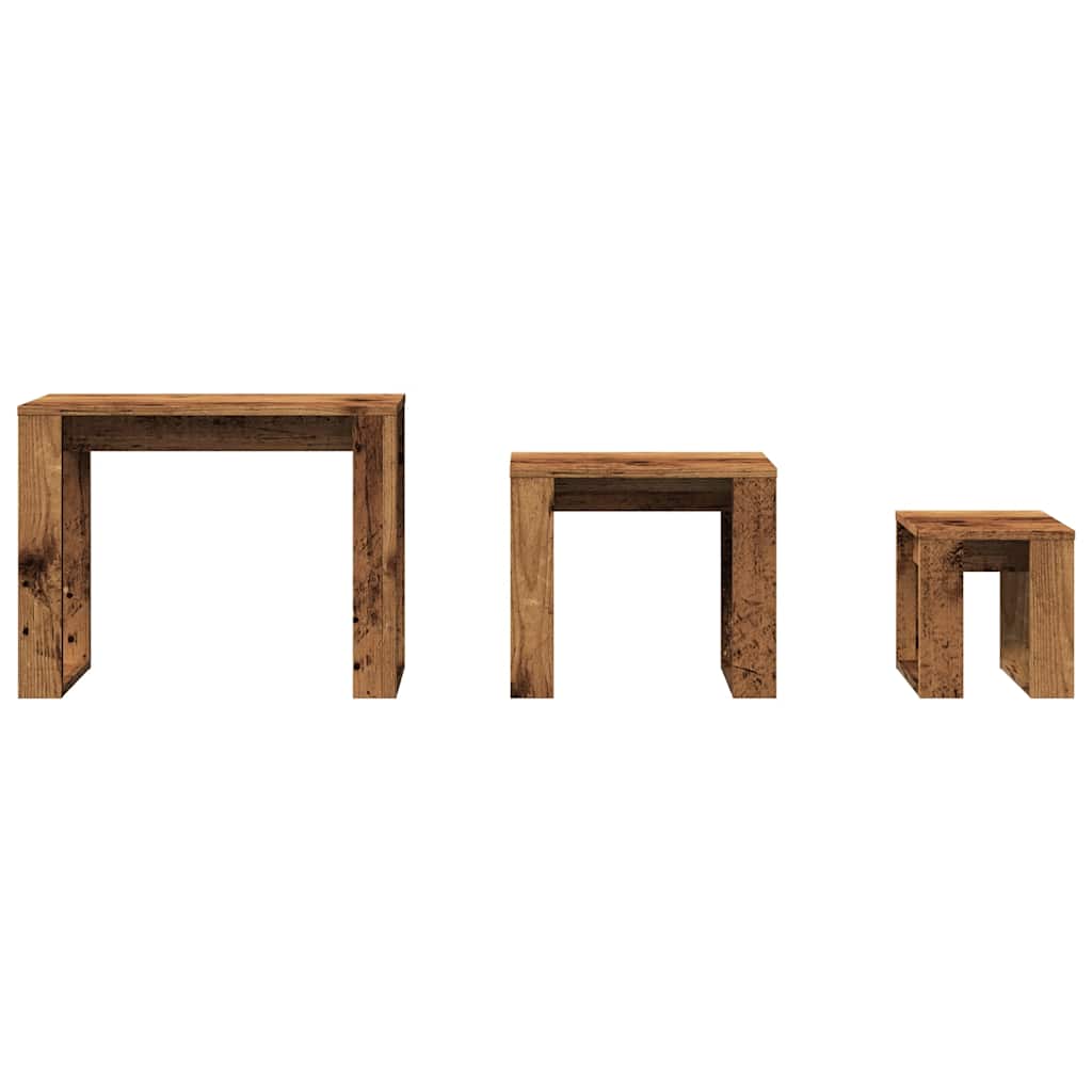3-delige Bijzettafelset bewerkt hout oud houtkleurig is nu te koop bij PeponiXL, paradijselijk wonen!