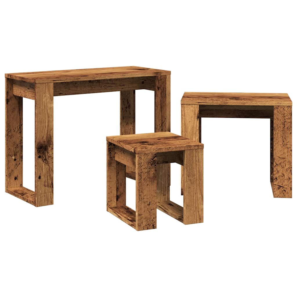 3-delige Bijzettafelset bewerkt hout oud houtkleurig is nu te koop bij PeponiXL, paradijselijk wonen!