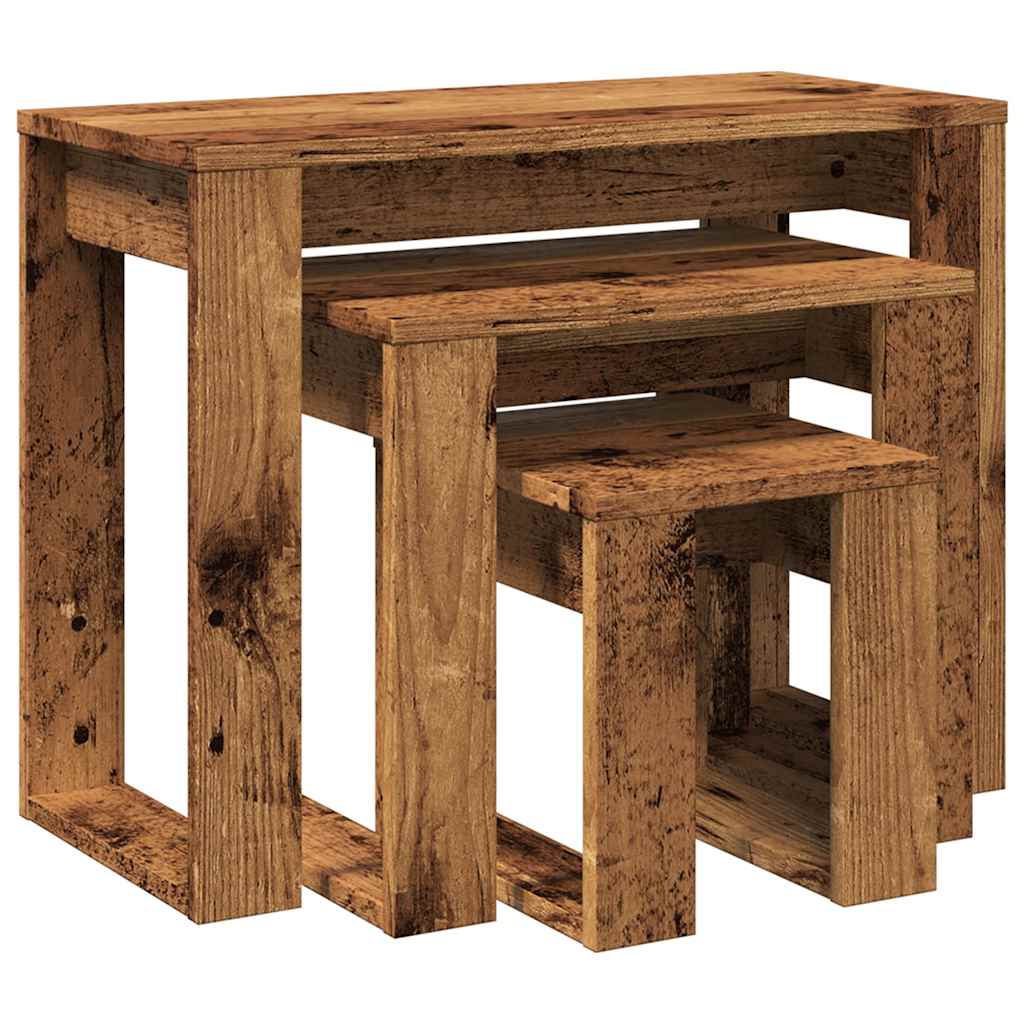 3-delige Bijzettafelset bewerkt hout oud houtkleurig is nu te koop bij PeponiXL, paradijselijk wonen!