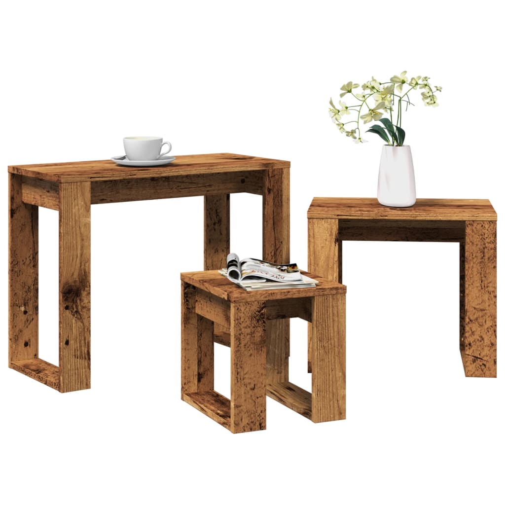 3-delige Bijzettafelset bewerkt hout oud houtkleurig is nu te koop bij PeponiXL, paradijselijk wonen!