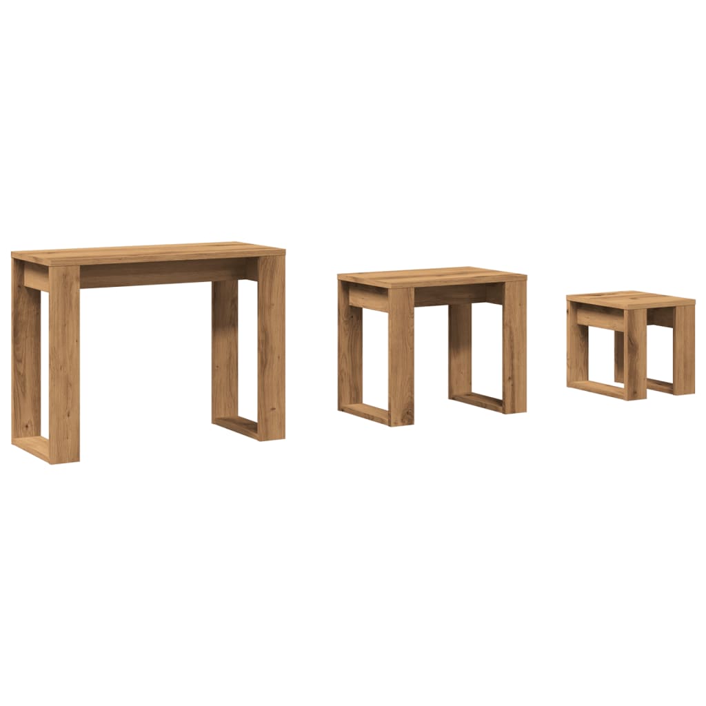 3-delige Bijzettafelset bewerkt hout artisanaal eikenkleur is nu te koop bij PeponiXL, paradijselijk wonen!