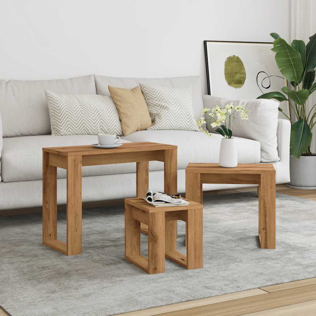 3-delige Bijzettafelset bewerkt hout artisanaal eikenkleur is nu te koop bij PeponiXL, paradijselijk wonen!