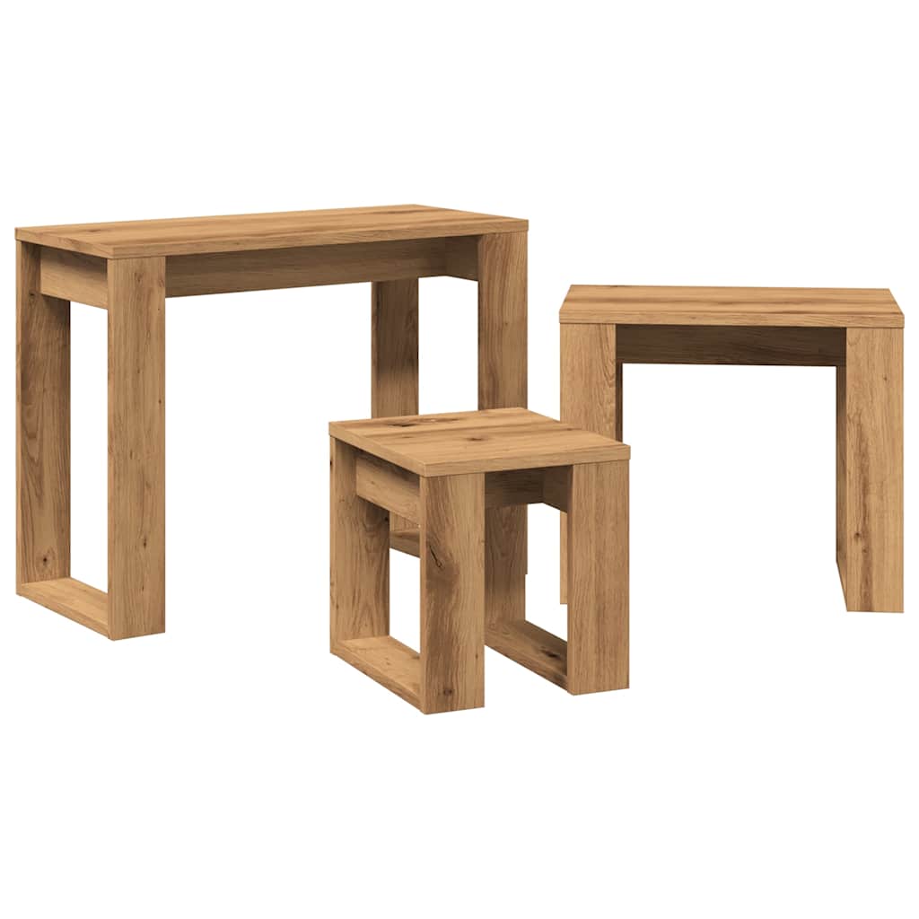 3-delige Bijzettafelset bewerkt hout artisanaal eikenkleur is nu te koop bij PeponiXL, paradijselijk wonen!