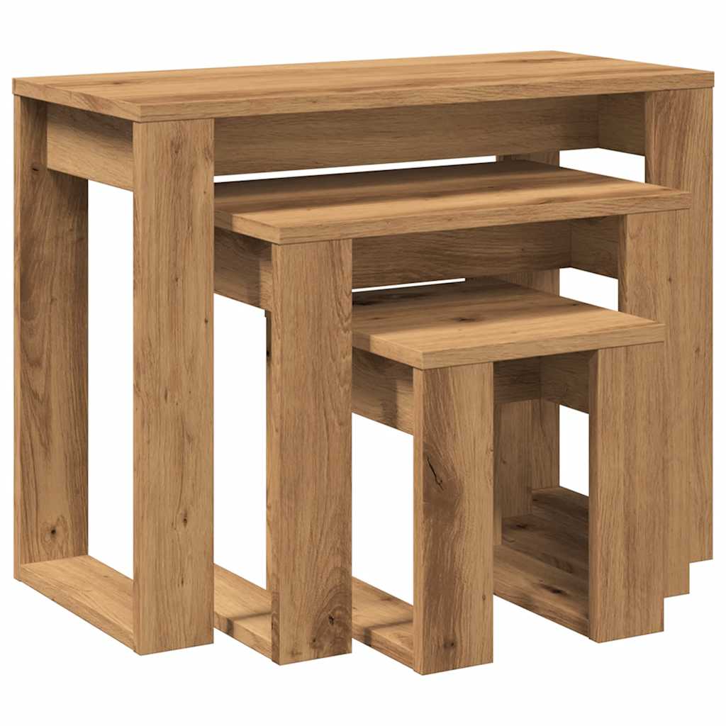 3-delige Bijzettafelset bewerkt hout artisanaal eikenkleur is nu te koop bij PeponiXL, paradijselijk wonen!