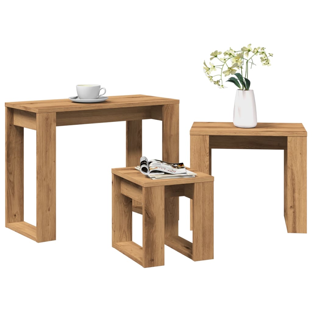 3-delige Bijzettafelset bewerkt hout artisanaal eikenkleur is nu te koop bij PeponiXL, paradijselijk wonen!