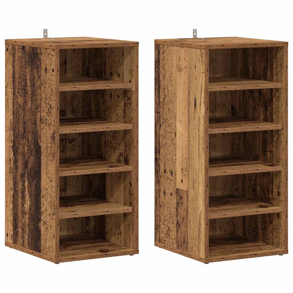 Schoenenkasten 2 st 32x35x70 cm bewerkt hout oud houtkleurig is nu te koop bij PeponiXL, paradijselijk wonen!