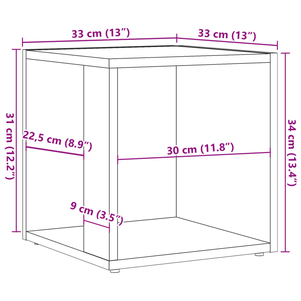 Bijzettafel 33x33x34 cm bewerkt hout oud houtkleurig is nu te koop bij PeponiXL, paradijselijk wonen!