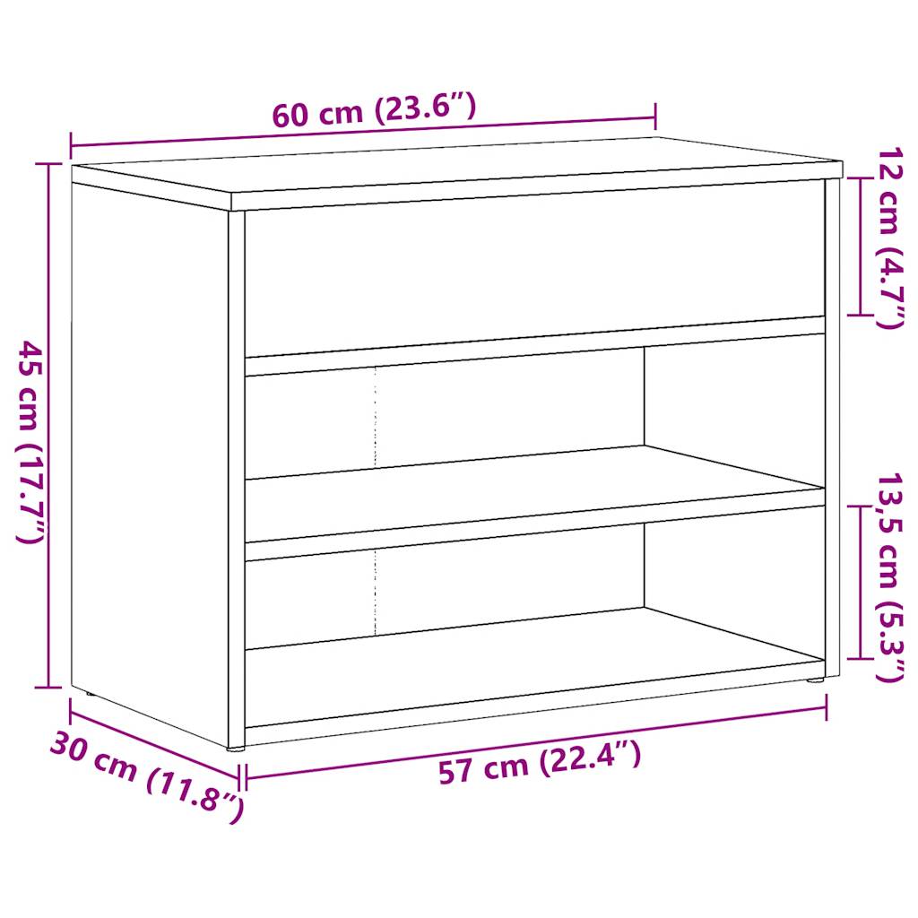 Schoenenbank 60x30x45 cm bewerkt hout oud houtkleurig is nu te koop bij PeponiXL, paradijselijk wonen!