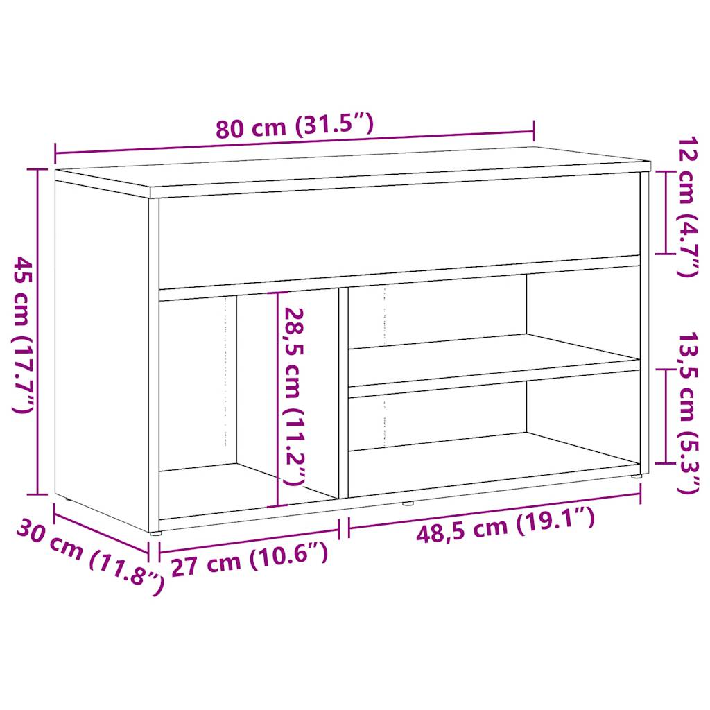 Schoenenbank 80x30x45 cm bewerkt hout oud houtkleurig is nu te koop bij PeponiXL, paradijselijk wonen!