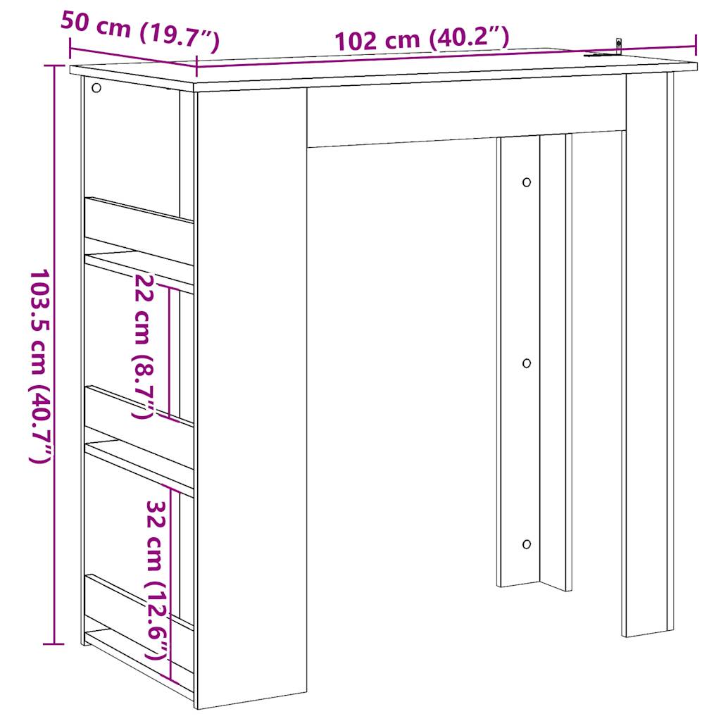 Bartafel met opbergrek 102x50x103,5 cm oud houtkleurig is nu te koop bij PeponiXL, paradijselijk wonen!