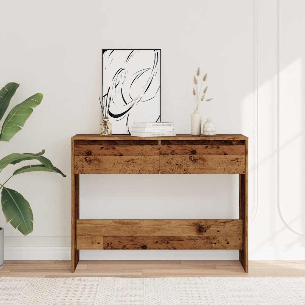 Wandtafel 100x35x76,5 cm bewerkt hout oud houtkleurig is nu te koop bij PeponiXL, paradijselijk wonen!
