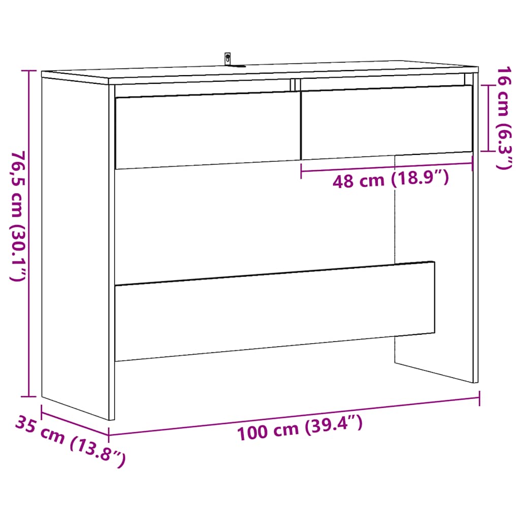 Wandtafel 100x35x76,5 cm bewerkt hout oud houtkleurig is nu te koop bij PeponiXL, paradijselijk wonen!