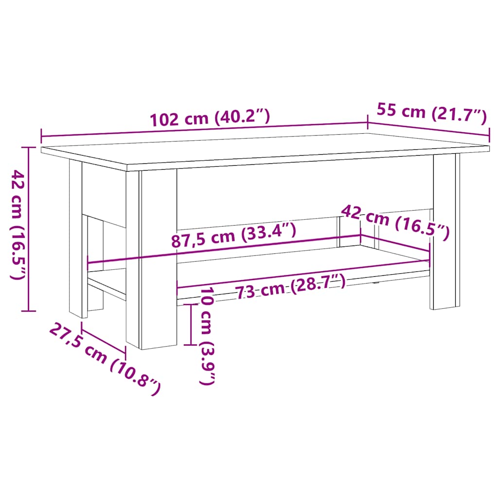Salontafel 102x55x42 cm bewerkt hout oud houtkleurig is nu te koop bij PeponiXL, paradijselijk wonen!