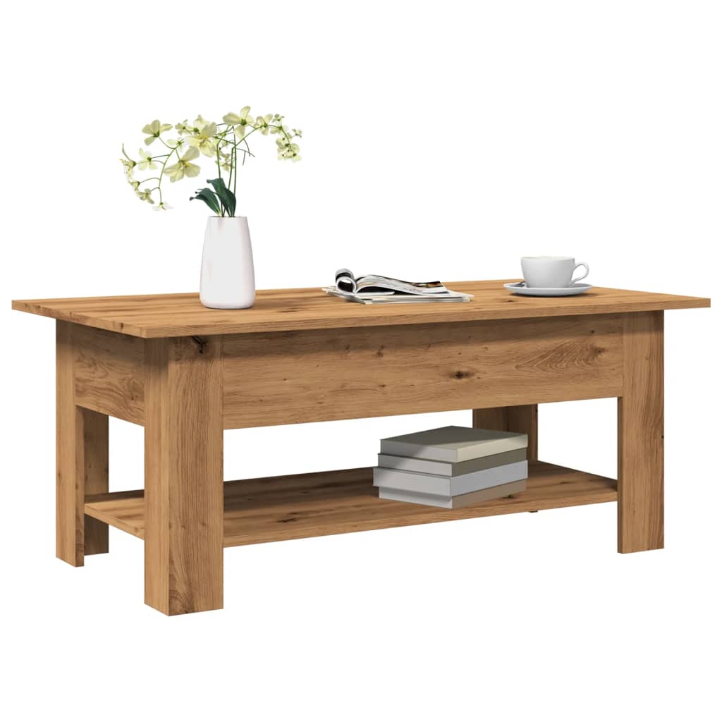 Salontafel 102x55x42 cm bewerkt hout artisanaal eikenkleur is nu te koop bij PeponiXL, paradijselijk wonen!