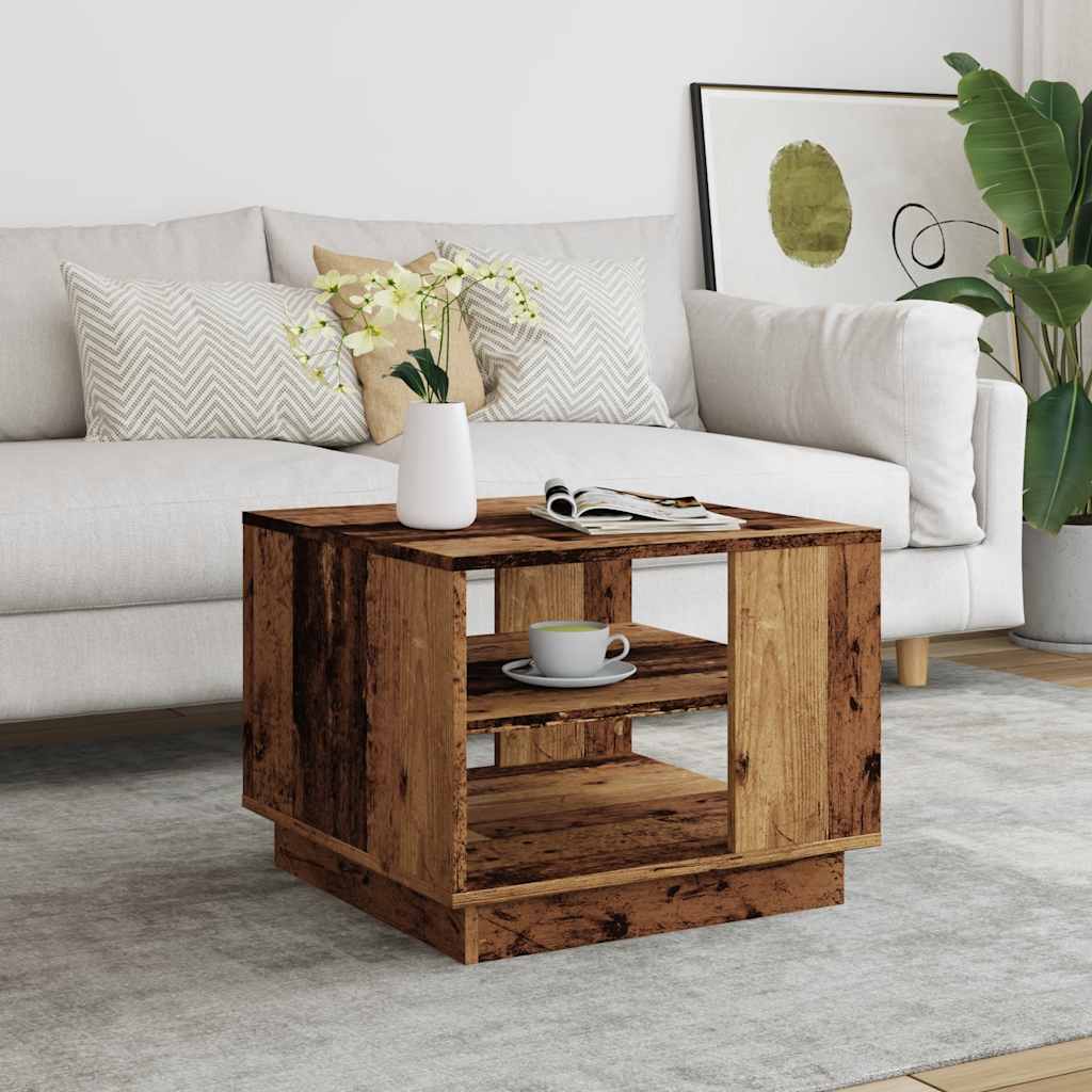 Salontafel 55x55x42 cm bewerkt hout oud houtkleurig is nu te koop bij PeponiXL, paradijselijk wonen!
