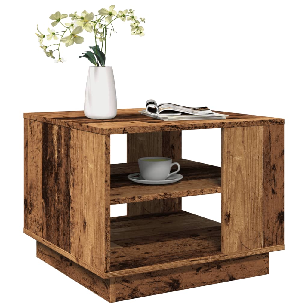 Salontafel 55x55x42 cm bewerkt hout oud houtkleurig is nu te koop bij PeponiXL, paradijselijk wonen!