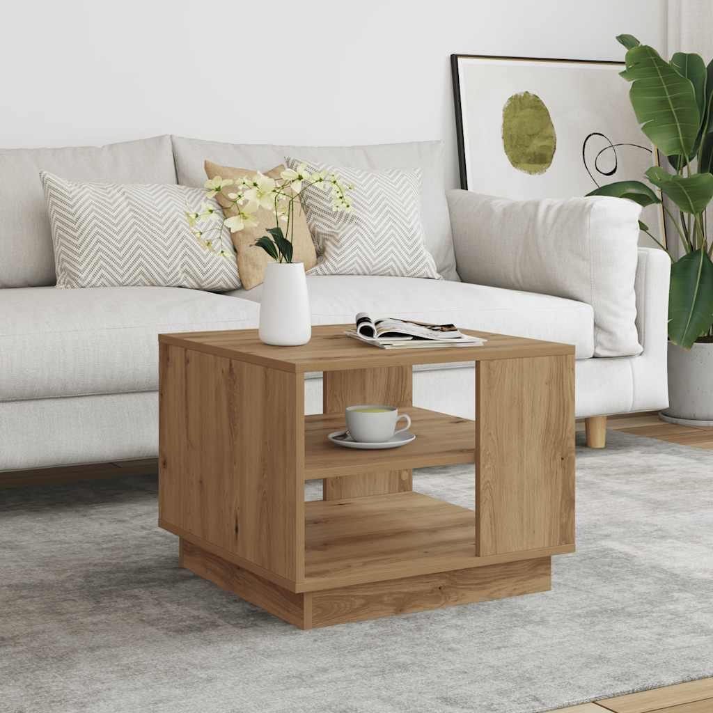 Salontafel 55x55x42 cm bewerkt hout artisanaal eikenkleurig is nu te koop bij PeponiXL, paradijselijk wonen!