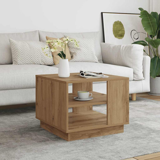 Salontafel 55x55x42 cm bewerkt hout artisanaal eikenkleurig is nu te koop bij PeponiXL, paradijselijk wonen!