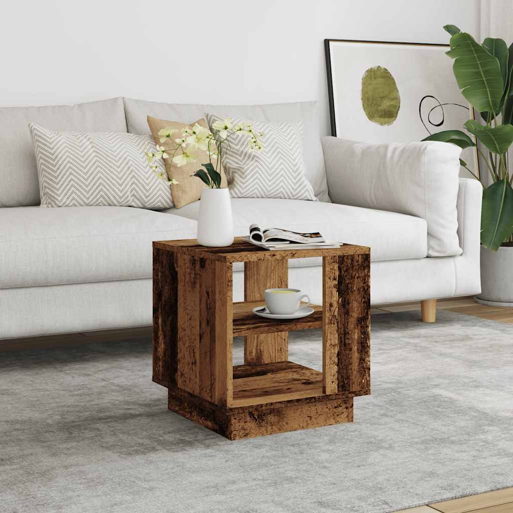 Salontafel 40x40x43 cm bewerkt hout oud houtkleurig is nu te koop bij PeponiXL, paradijselijk wonen!