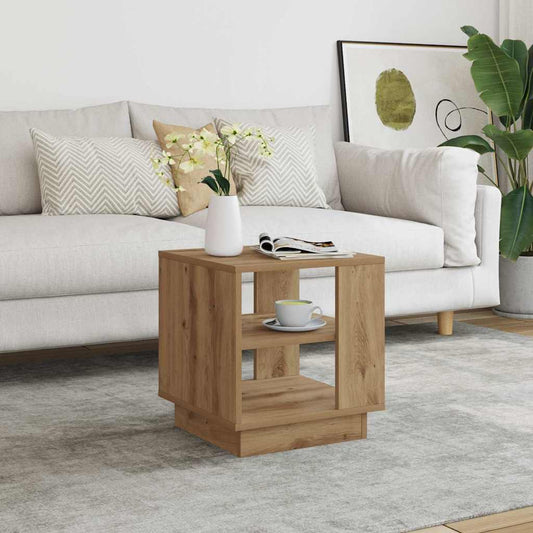 Salontafel 40x40x43 cm bewerkt hout artisanaal eikenkleurig is nu te koop bij PeponiXL, paradijselijk wonen!