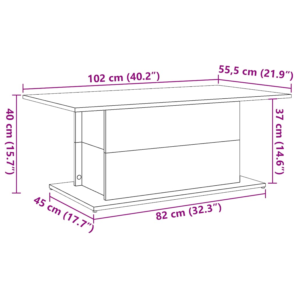 Salontafel 102x55,5x40 cm bewerkt hout oude houtkleurig is nu te koop bij PeponiXL, paradijselijk wonen!