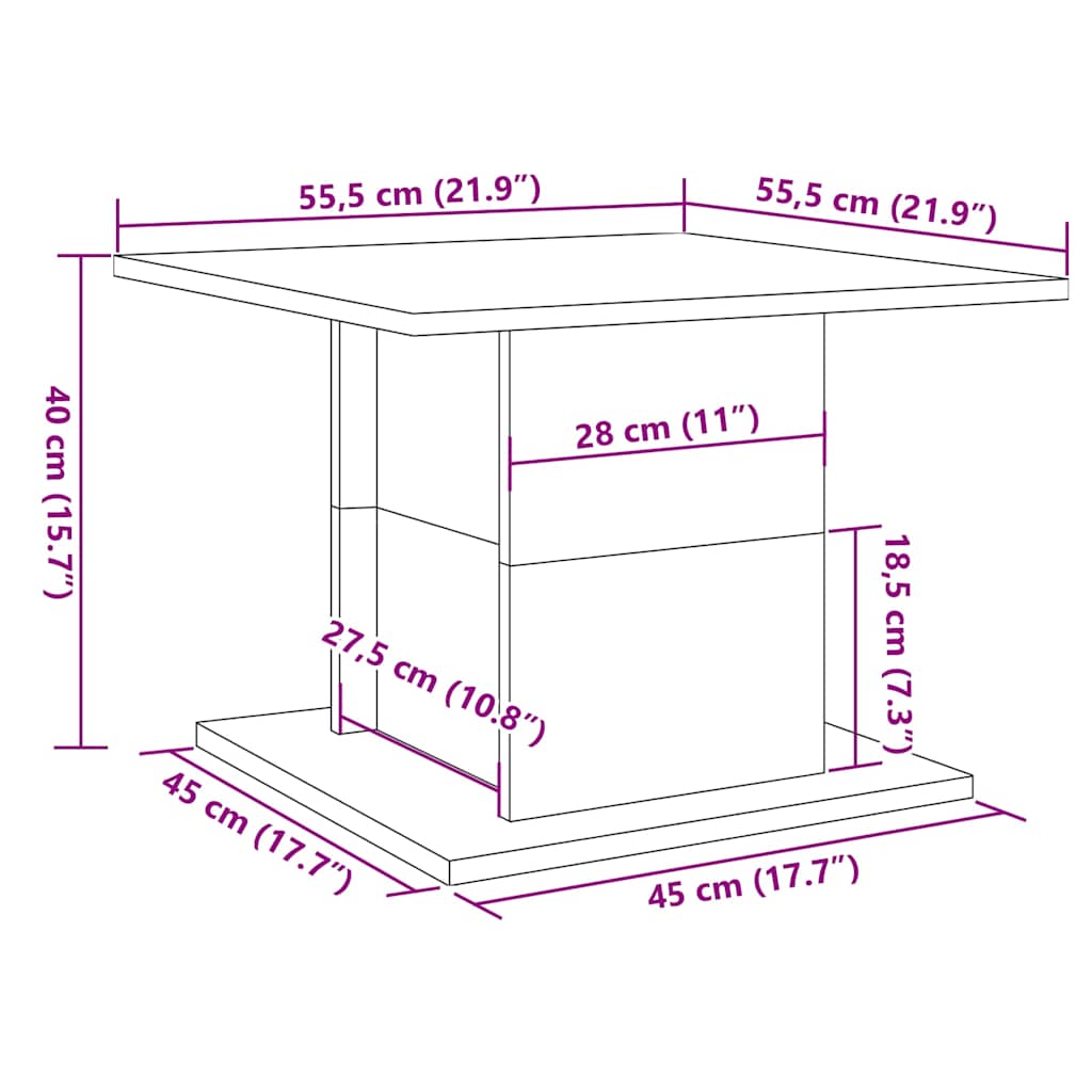 Salontafel 55,5x55,5x40 cm bewerkt hout artisanaal eikenkleur is nu te koop bij PeponiXL, paradijselijk wonen!