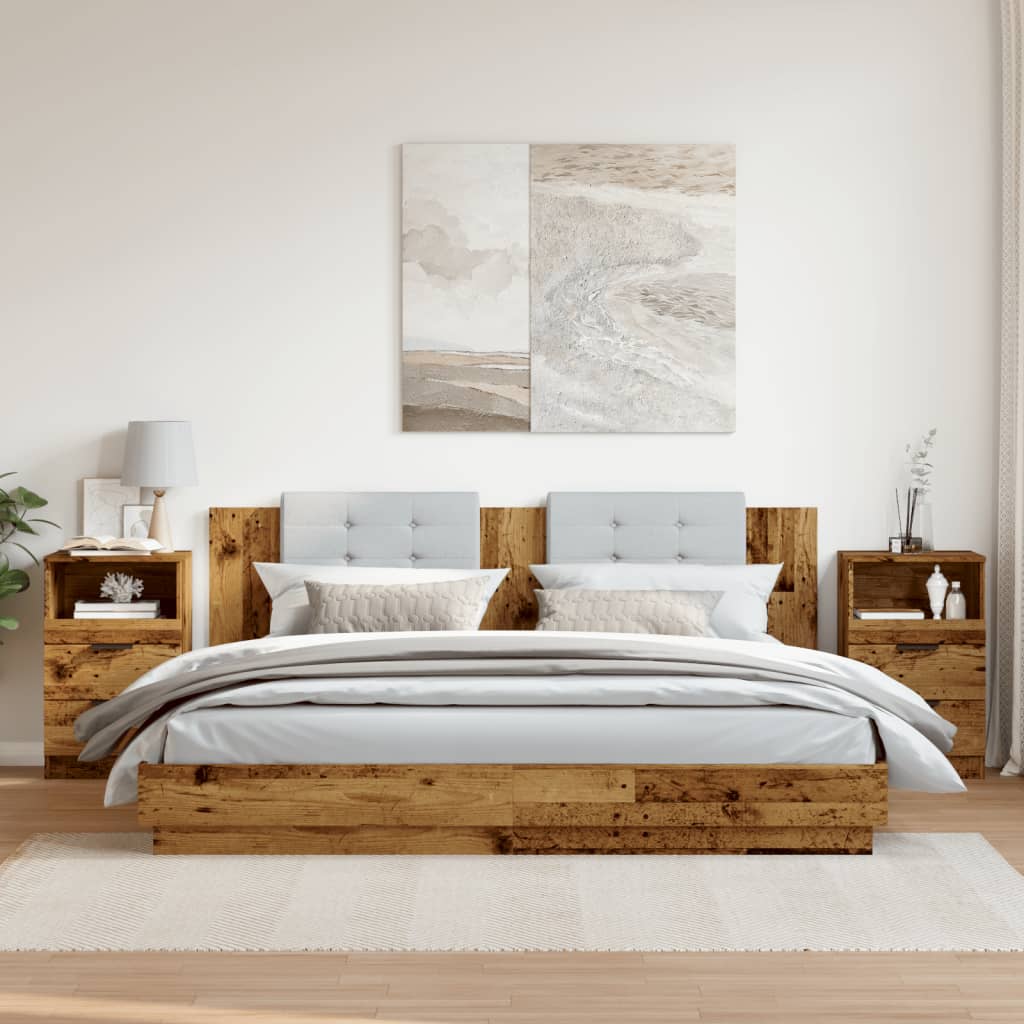 Nachtkastjes 2 st 40x36x65 cm bewerkt hout oud houtkleurig is nu te koop bij PeponiXL, paradijselijk wonen!