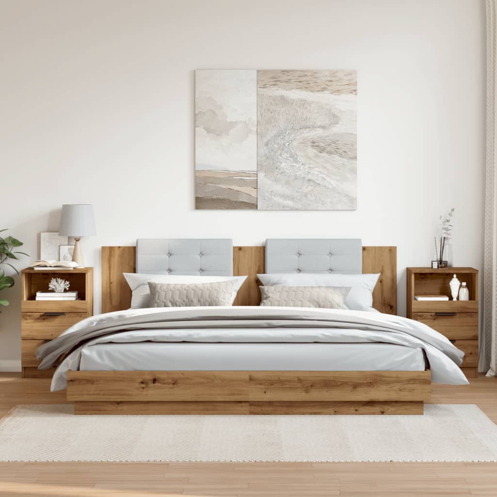 Nachtkastjes 2 st 40x36x65cm bewerkt hout artisanaal eikenkleur is nu te koop bij PeponiXL, paradijselijk wonen!