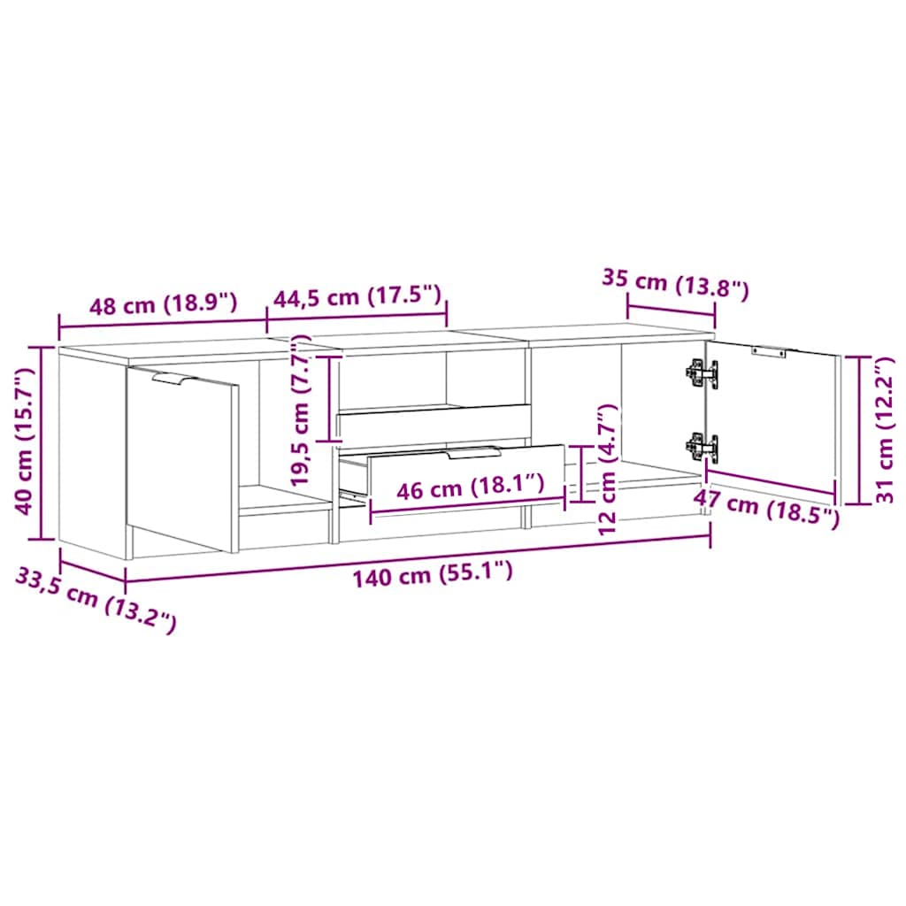 Tv-meubel Artisan Eiken 140x35x40 cm Bewerkt Hout is nu te koop bij PeponiXL, paradijselijk wonen!