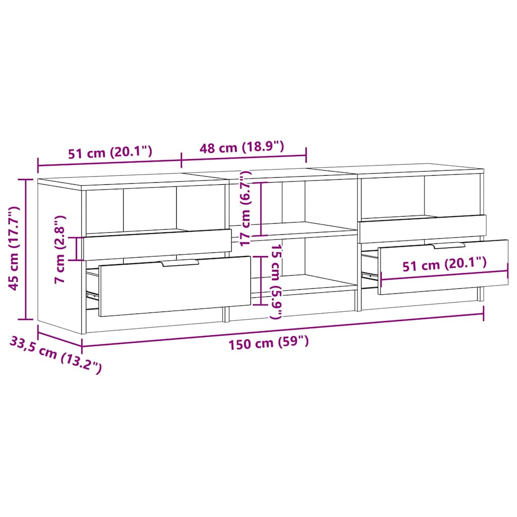 Tv-meubel 150x33,5x45 cm bewerkt hout oud houtkleurig is nu te koop bij PeponiXL, paradijselijk wonen!