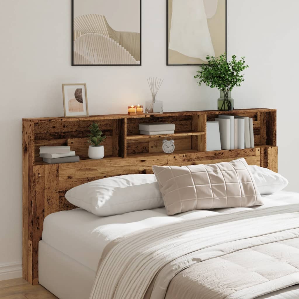 Hoofdbordkast 200x19x103,5 cm bewerkt hout oud houtkleurig is nu te koop bij PeponiXL, paradijselijk wonen!