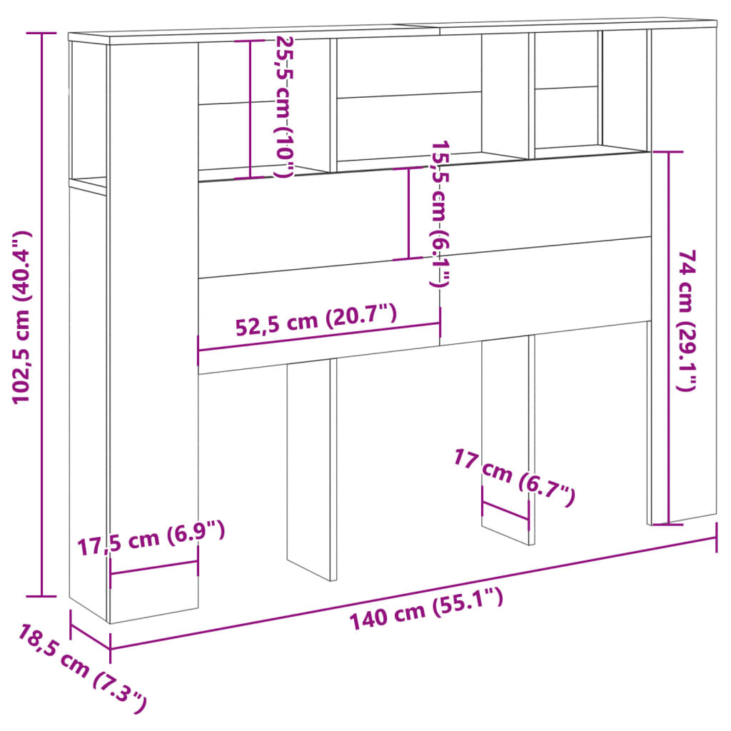 Hoofdbordkast 140x18,5x102,5 cm bewerkt hout oud houtkleurig is nu te koop bij PeponiXL, paradijselijk wonen!