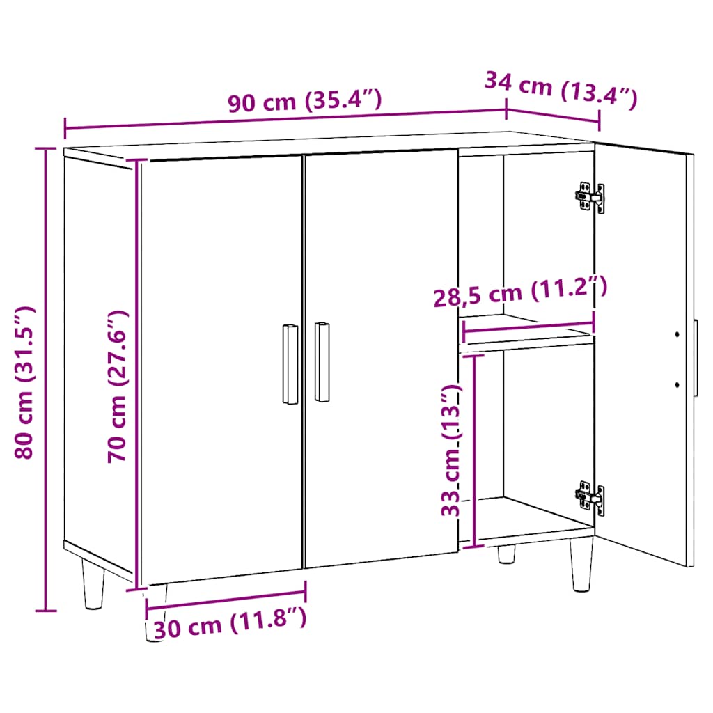 Dressoir 90x34x80 cm bewerkt hout artisanaal eikenkleur is nu te koop bij PeponiXL, paradijselijk wonen!
