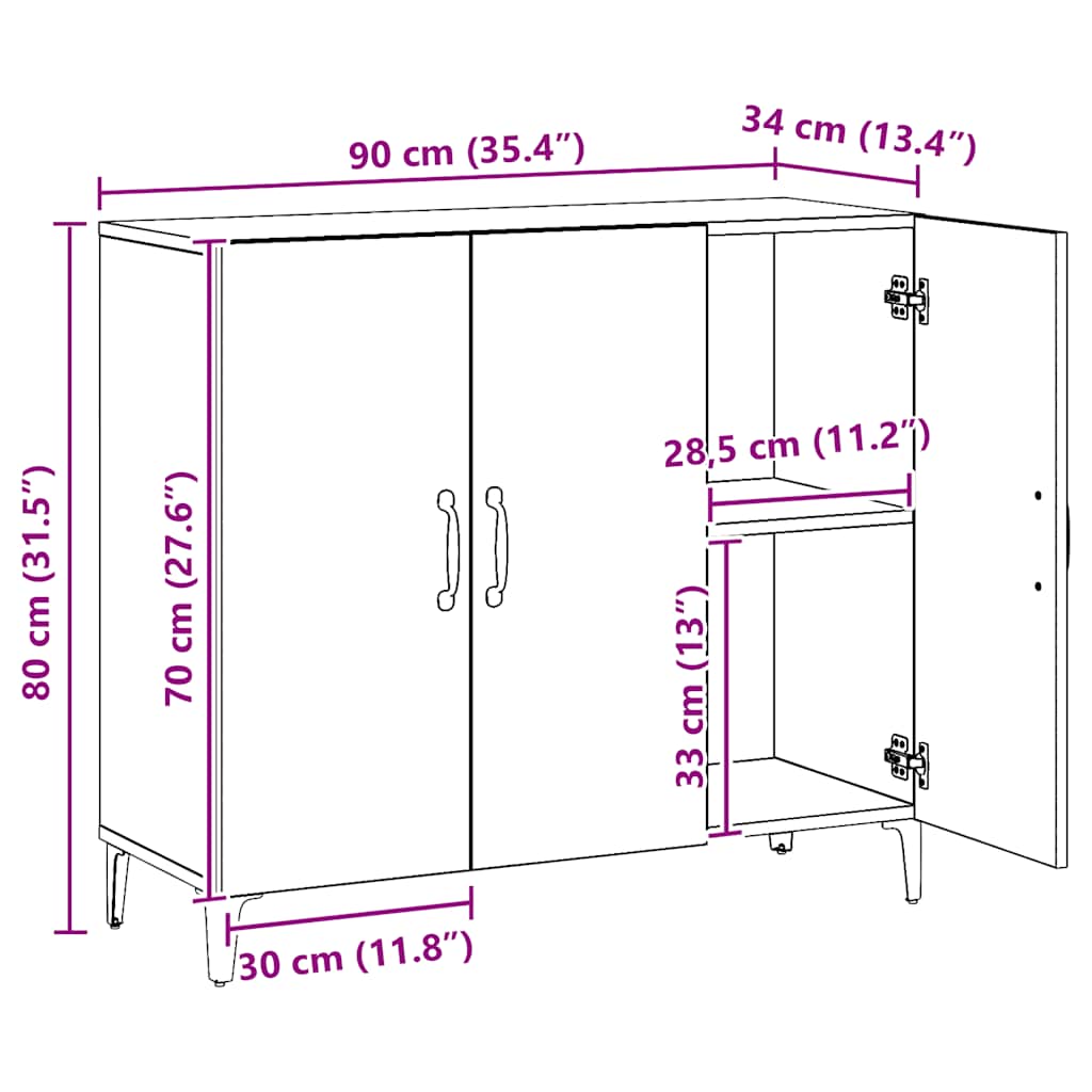 Dressoir 90x34x80 cm bewerkt hout artisanaal eikenkleur is nu te koop bij PeponiXL, paradijselijk wonen!