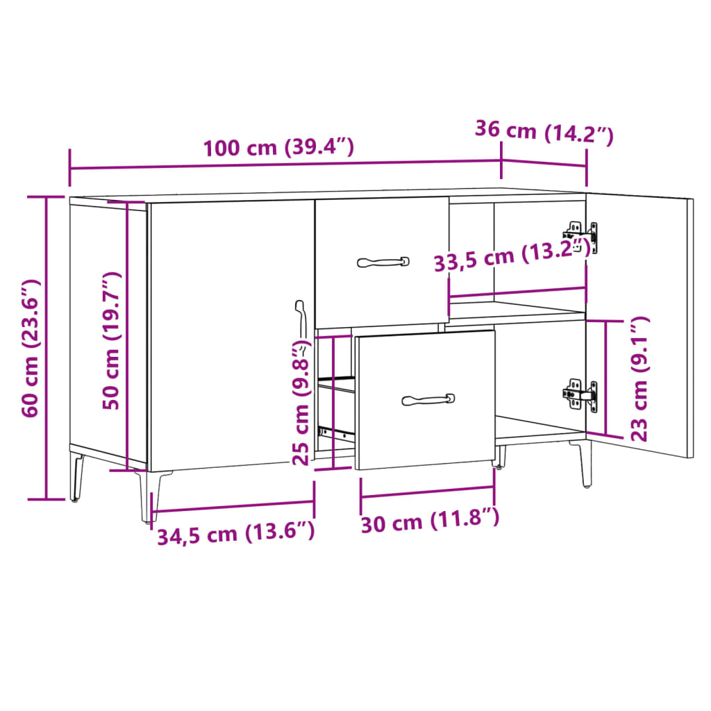 Dressoir 100x36x60 cm bewerkt hout oud houtkleurig is nu te koop bij PeponiXL, paradijselijk wonen!