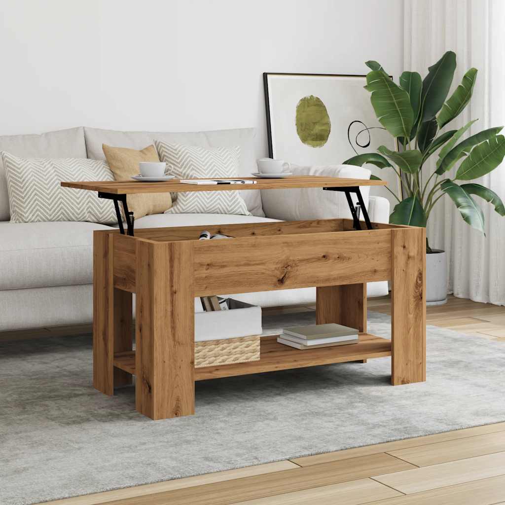 Salontafel 101x49x52 cm bewerkt hout artisanaal eikenkleur is nu te koop bij PeponiXL, paradijselijk wonen!
