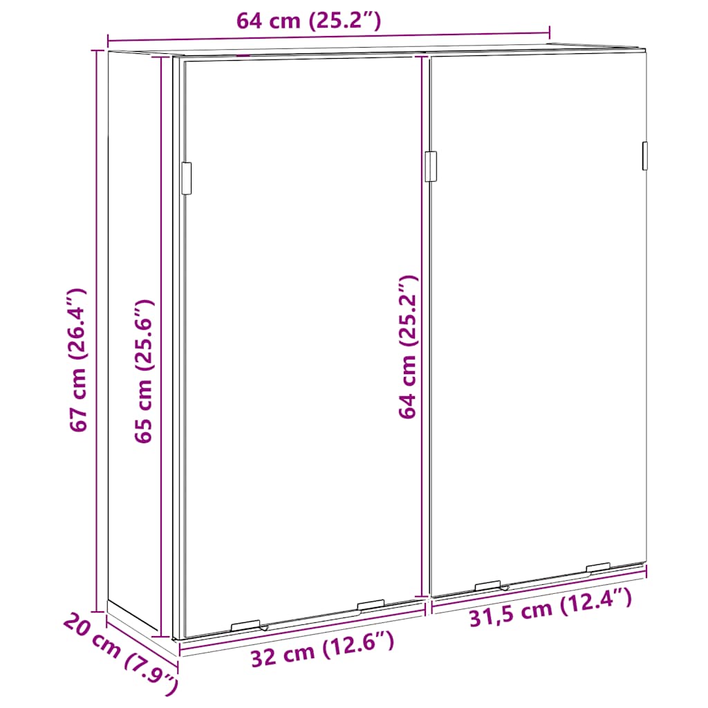 Badkamerspiegelkast 64x20x66,5 cm bewerkt hout artisanaal eiken is nu te koop bij PeponiXL, paradijselijk wonen!