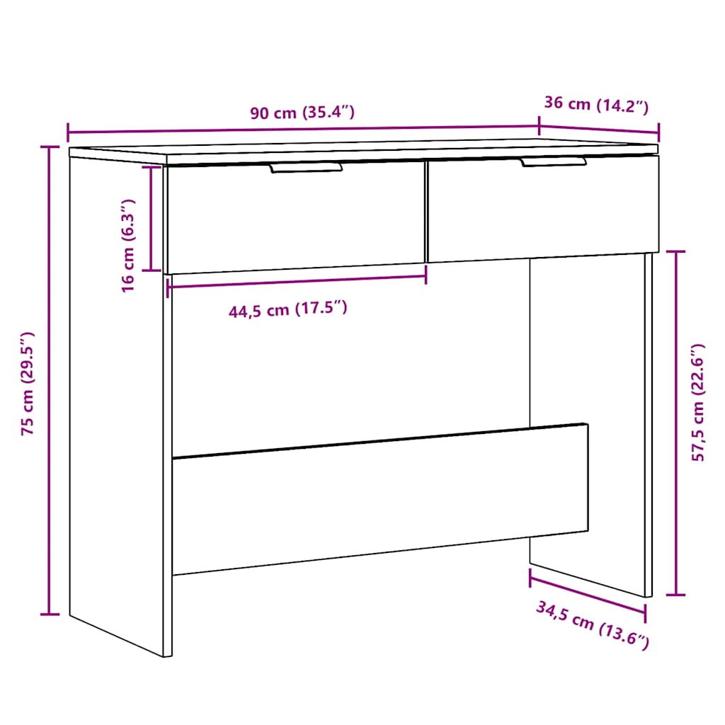 Wandtafel 90x36x75 cm bewerkt hout artisanaal eikenkleurig is nu te koop bij PeponiXL, paradijselijk wonen!