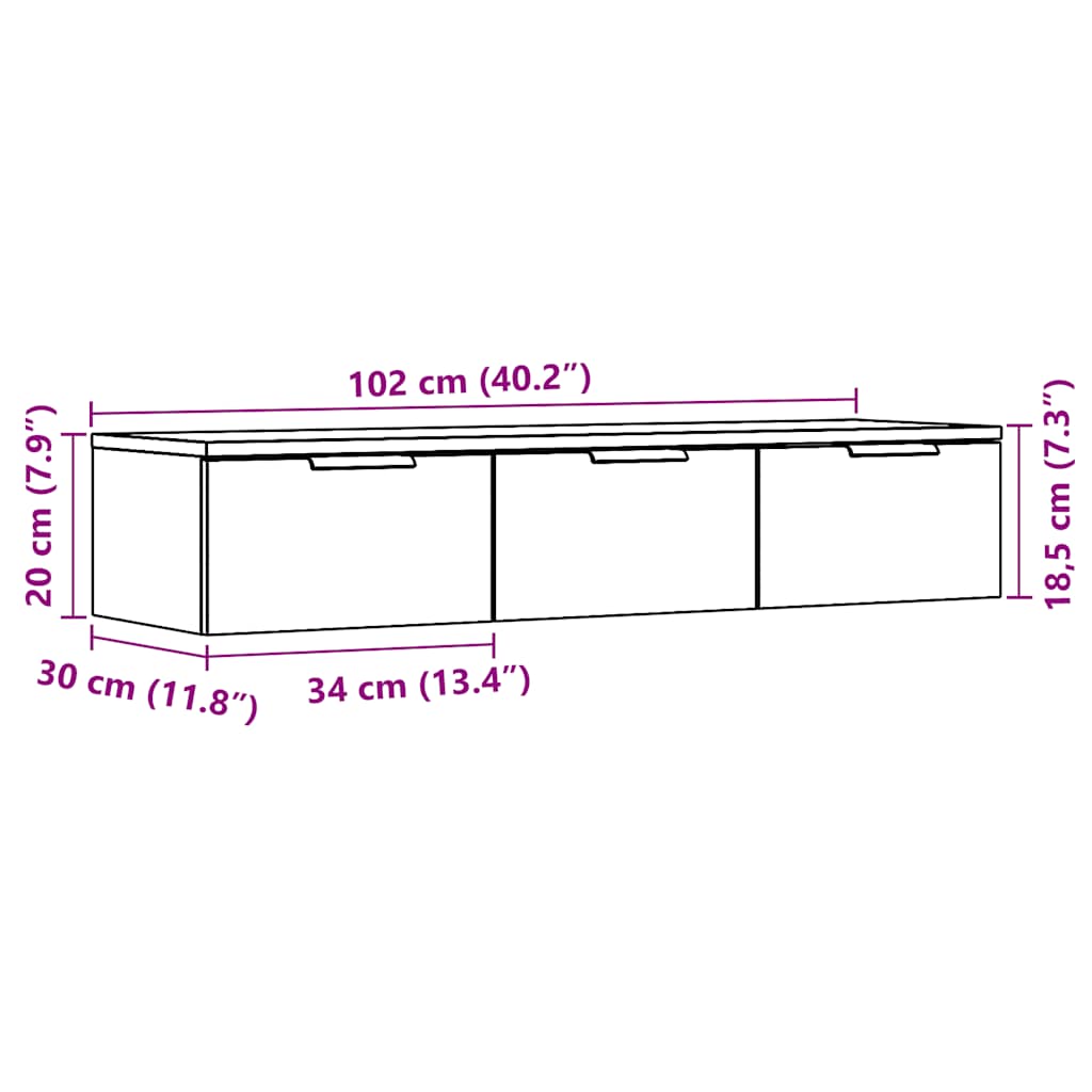 Wandkast 102x30x20 cm bewerkt hout oud houtkleurig is nu te koop bij PeponiXL, paradijselijk wonen!