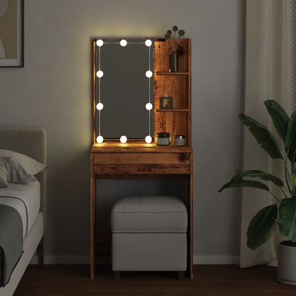 Kaptafel met LED-verlichting 60x40x140 cm oud houtkleurig is nu te koop bij PeponiXL, paradijselijk wonen!