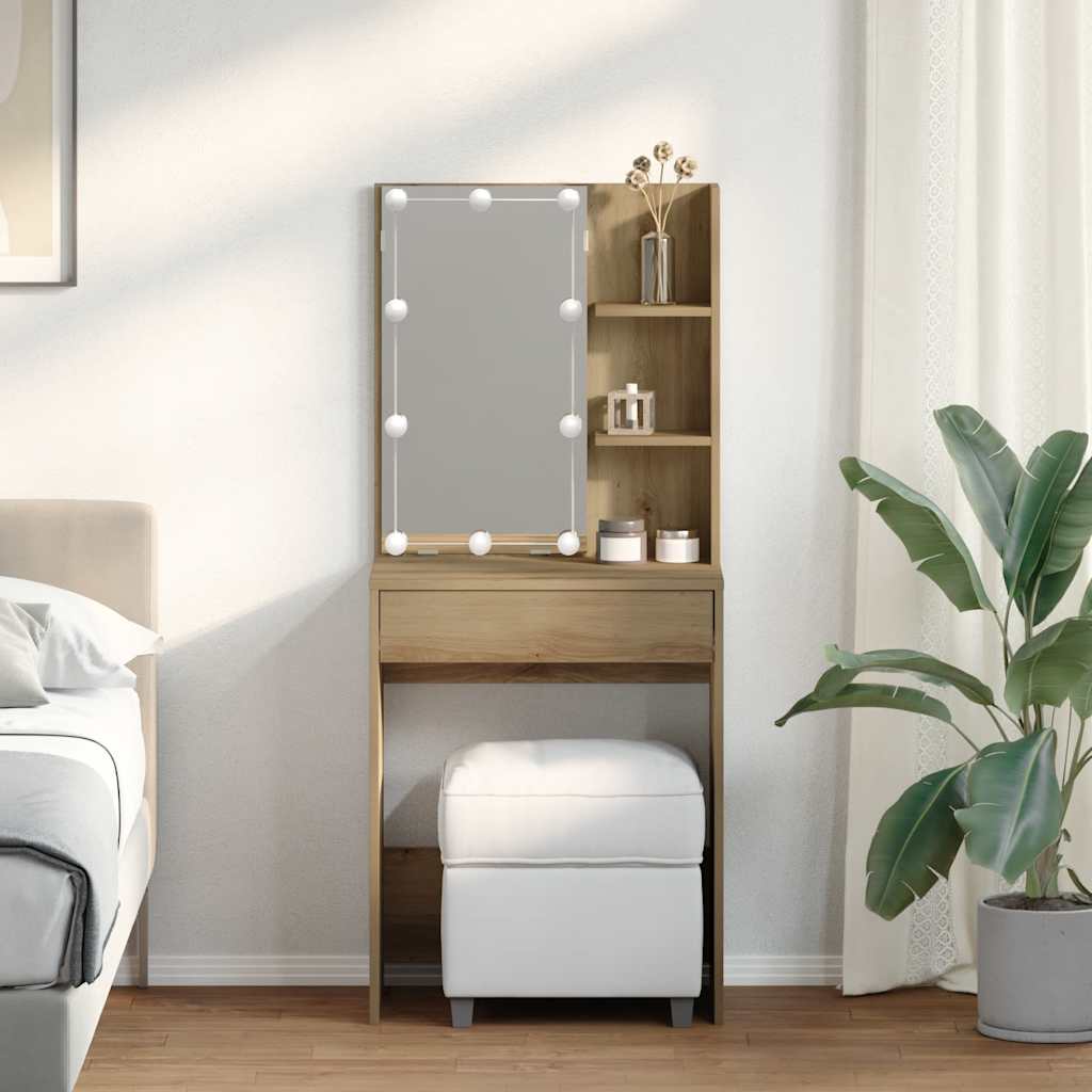 Kaptafel met LED-verlichting 60x40x140 cm artisanaal eikenkleur is nu te koop bij PeponiXL, paradijselijk wonen!