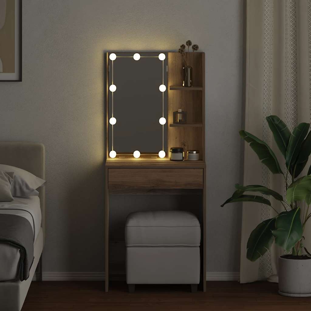 Kaptafel met LED-verlichting 60x40x140 cm artisanaal eikenkleur is nu te koop bij PeponiXL, paradijselijk wonen!
