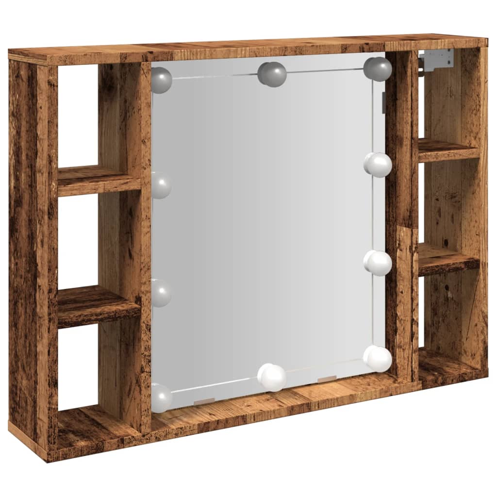 Spiegelkast met LED 76x15x55 cm bewerkt hout oud houtkleurig is nu te koop bij PeponiXL, paradijselijk wonen!