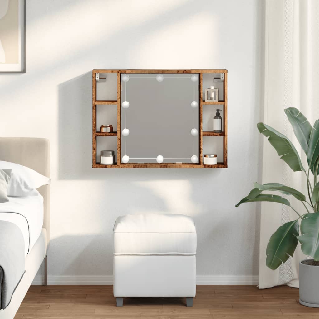 Spiegelkast met LED 76x15x55 cm bewerkt hout oud houtkleurig is nu te koop bij PeponiXL, paradijselijk wonen!