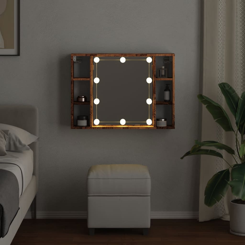 Spiegelkast met LED 76x15x55 cm bewerkt hout oud houtkleurig is nu te koop bij PeponiXL, paradijselijk wonen!
