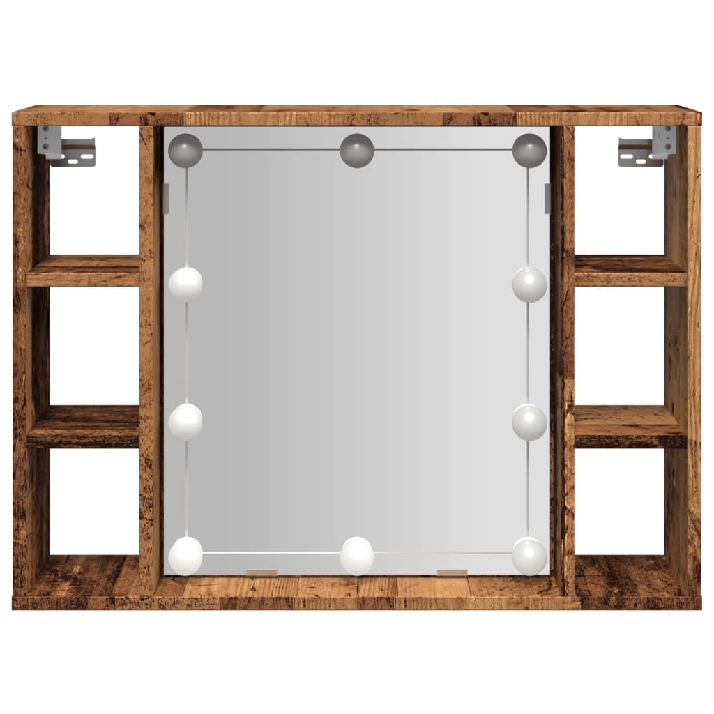 Spiegelkast met LED 76x15x55 cm bewerkt hout oud houtkleurig is nu te koop bij PeponiXL, paradijselijk wonen!