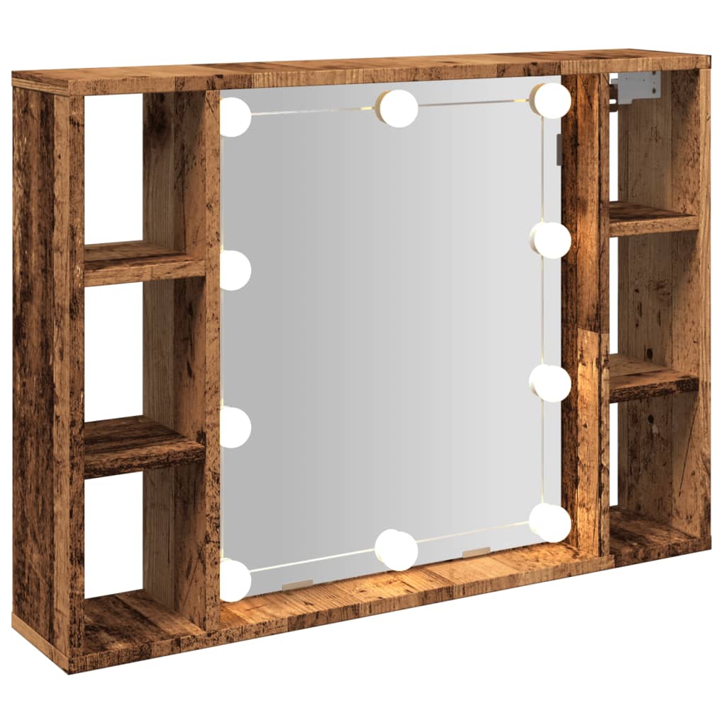 Spiegelkast met LED 76x15x55 cm bewerkt hout oud houtkleurig is nu te koop bij PeponiXL, paradijselijk wonen!