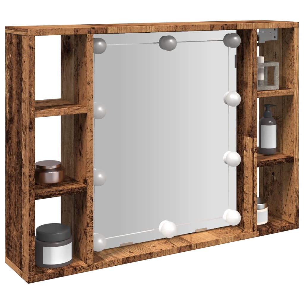Spiegelkast met LED 76x15x55 cm bewerkt hout oud houtkleurig is nu te koop bij PeponiXL, paradijselijk wonen!