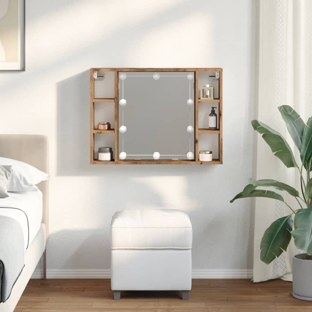 Spiegelkast met LED 76x15x55 cm bewerkt hout artisanaal eiken is nu te koop bij PeponiXL, paradijselijk wonen!